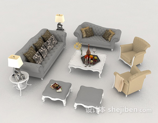 免费欧式风格浅色组合沙发3d模型下载