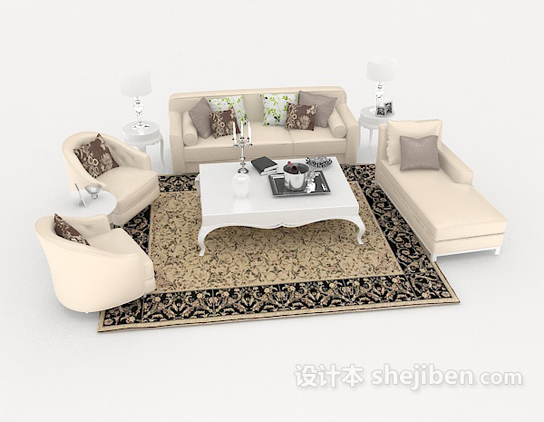 浅色欧式组合沙发3d模型下载
