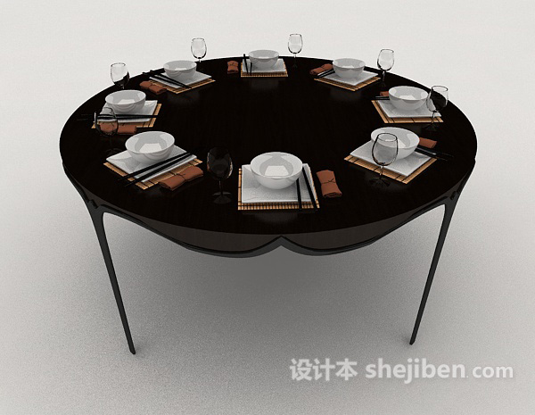 简约欧式棕色餐桌3d模型下载