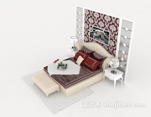 设计本简约欧式家居床3d模型下载