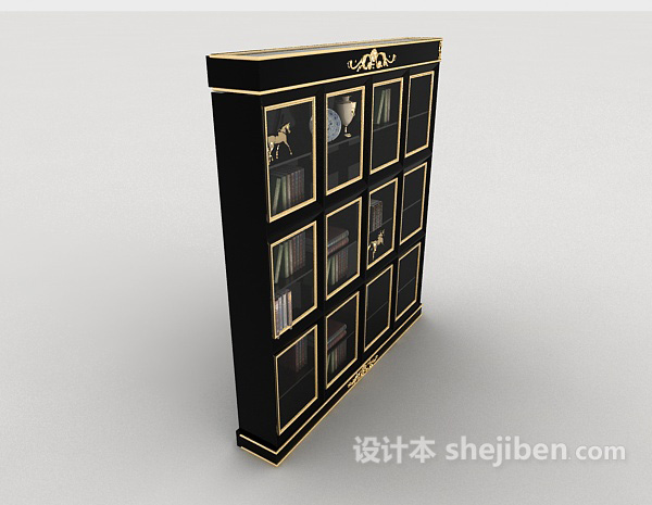 设计本欧式居家黑色书柜3d模型下载