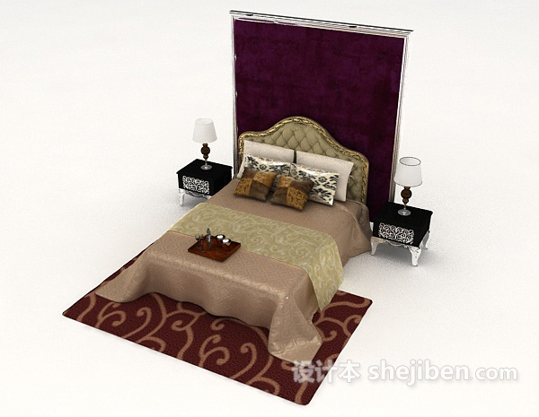 免费简欧风格家居床具3d模型下载
