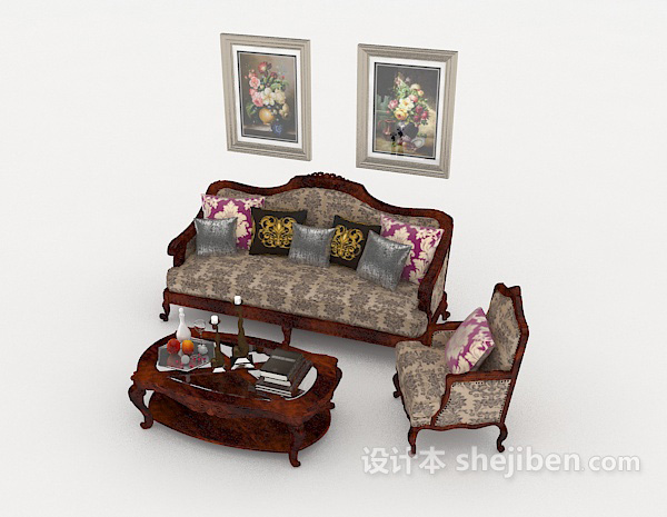 免费欧式风格家居组合沙发3d模型下载
