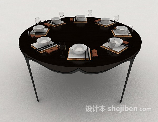 设计本简约欧式棕色餐桌3d模型下载