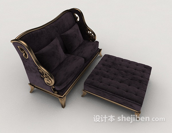 设计本紫色双人休闲沙发3d模型下载