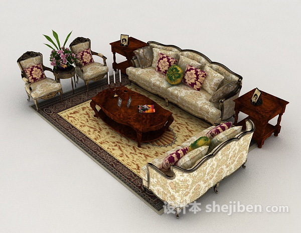 设计本欧式风格高档组合沙发3d模型下载