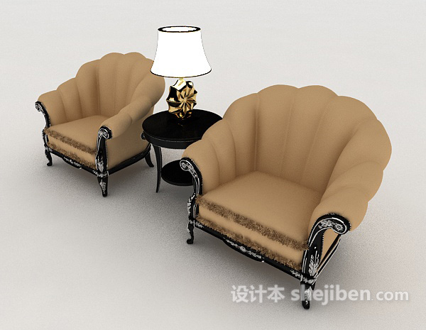灰色欧式单人沙发3d模型下载