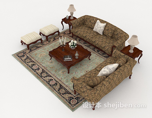 设计本欧式简易组合沙发3d模型下载