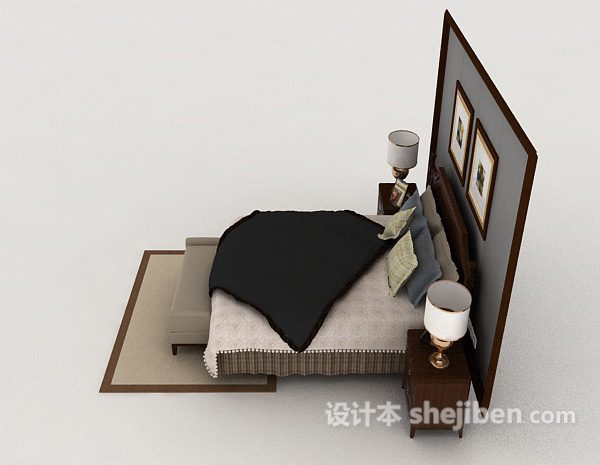设计本新古典风格实木双人床3d模型下载