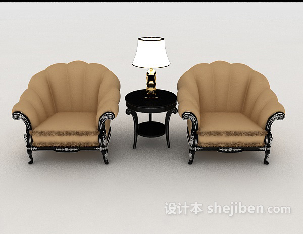 欧式风格灰色欧式单人沙发3d模型下载