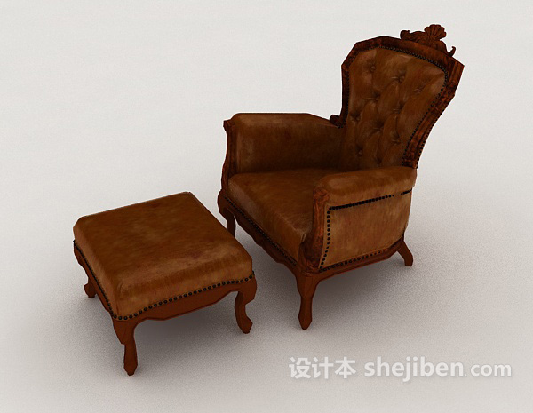 设计本欧式棕色高档单人沙发3d模型下载
