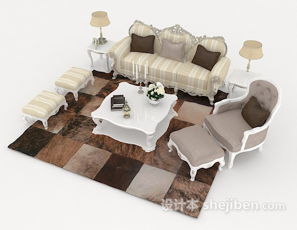 欧式风格浅色居家组合沙发3d模型下载