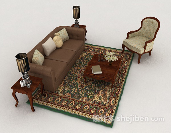 设计本欧式风格组合沙发3d模型下载
