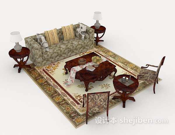 新古典风格居家组合沙发3d模型下载
