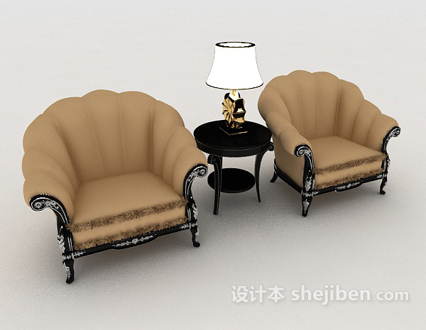 设计本灰色欧式单人沙发3d模型下载