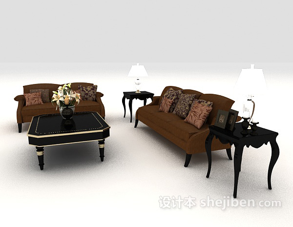 免费精致欧式组合沙发3d模型下载