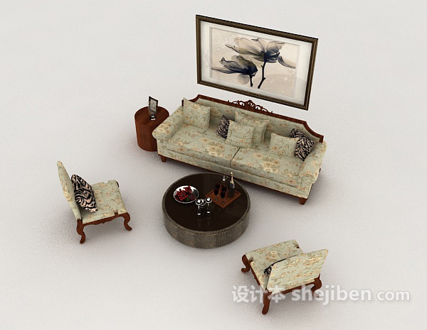 免费传统欧式家居组合沙发3d模型下载