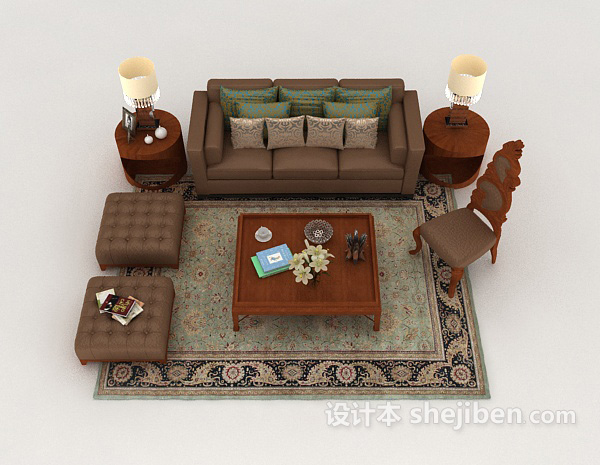 现代风格漂亮组合欧式沙发3d模型下载