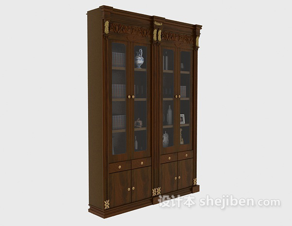 设计本欧式风格古典书柜3d模型下载