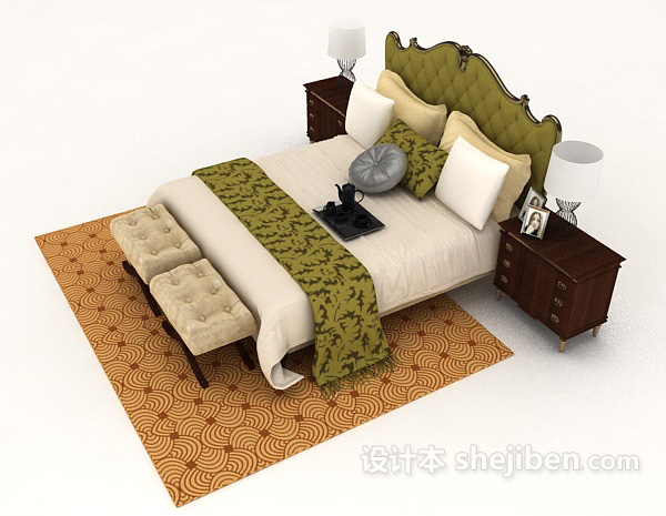 设计本欧式风格精致双人床3d模型下载