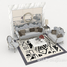 欧式浅色系组合沙发3d模型下载