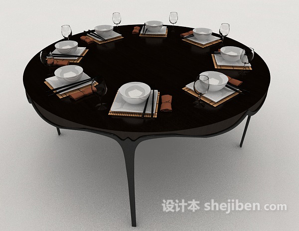 免费简约欧式棕色餐桌3d模型下载