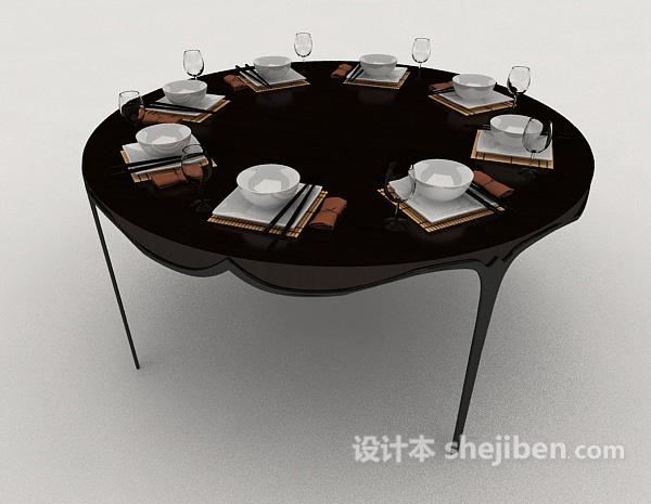 欧式风格简约欧式棕色餐桌3d模型下载