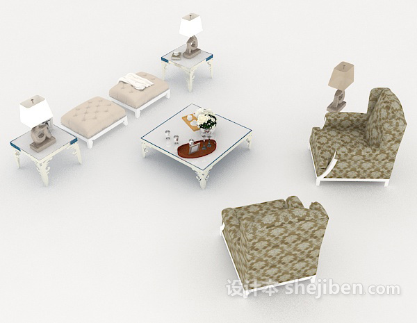 设计本白色欧式组合沙发3d模型下载