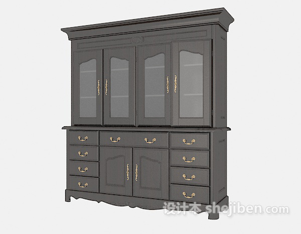 欧式风格黑色欧式实木书柜3d模型下载