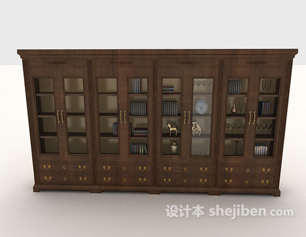 欧式风格大型欧式书柜3d模型下载