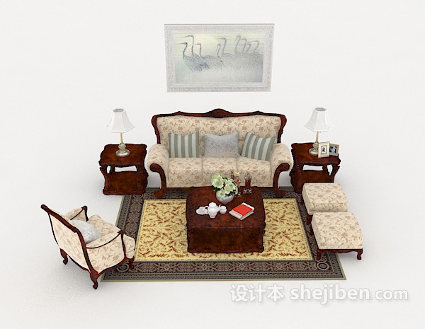 欧式风格欧式传统组合沙发3d模型下载