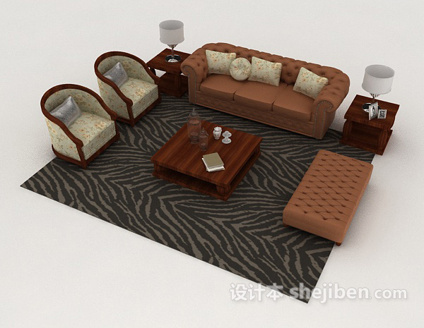 欧式风格简单实用组合沙发3d模型下载