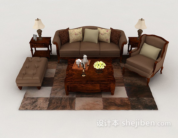 免费新古典居家组合沙发3d模型下载