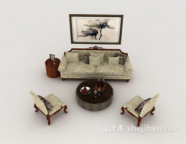 欧式风格传统欧式家居组合沙发3d模型下载