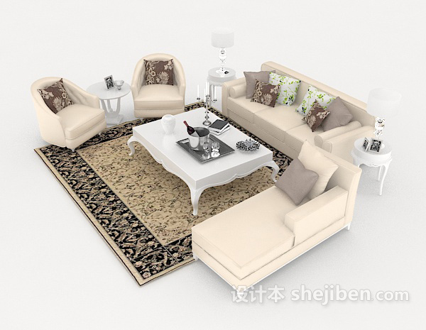 设计本浅色欧式组合沙发3d模型下载