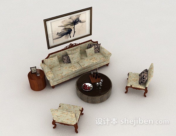 传统欧式家居组合沙发3d模型下载