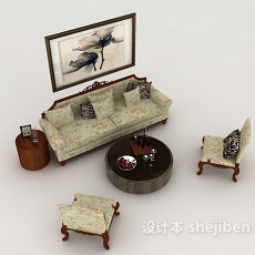 传统欧式家居组合沙发3d模型下载