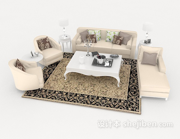 欧式风格浅色欧式组合沙发3d模型下载