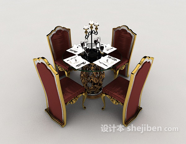 高档欧式桌椅组合3d模型下载