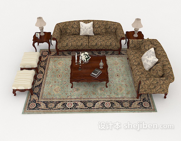欧式风格欧式简易组合沙发3d模型下载