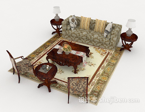 免费新古典风格居家组合沙发3d模型下载