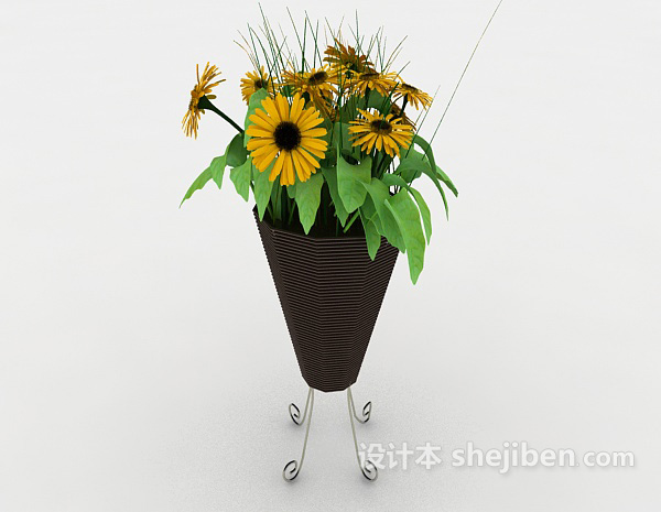 现代风格野菊花盆栽3d模型下载