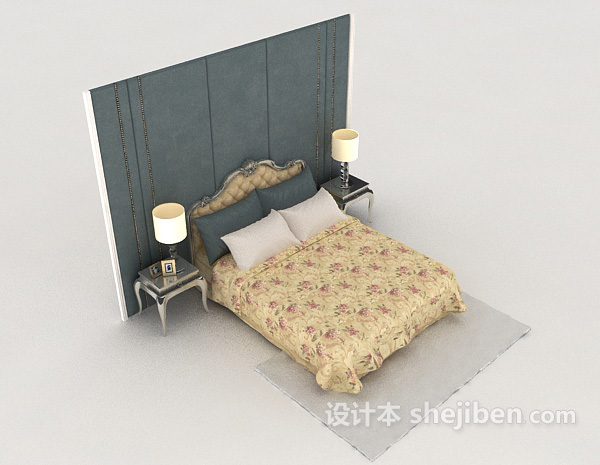 清新欧式家居床3d模型下载
