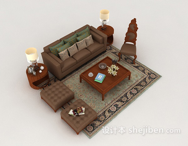 漂亮组合欧式沙发3d模型下载