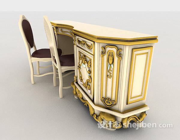 设计本浅色欧式书桌3d模型下载