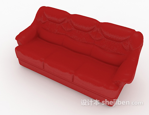 免费大红色家居多人沙发3d模型下载