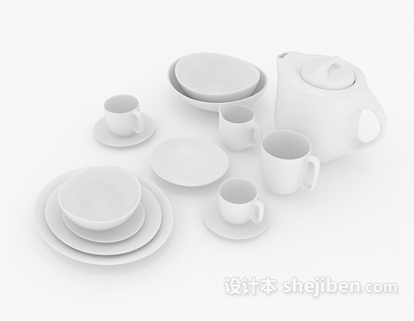 免费白色陶瓷碗碟3d模型下载