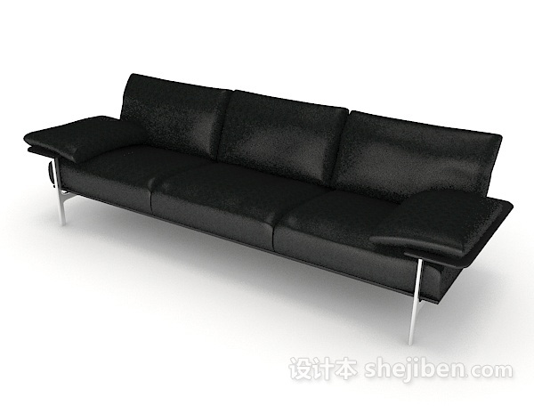免费黑色现代皮质多人沙发3d模型下载