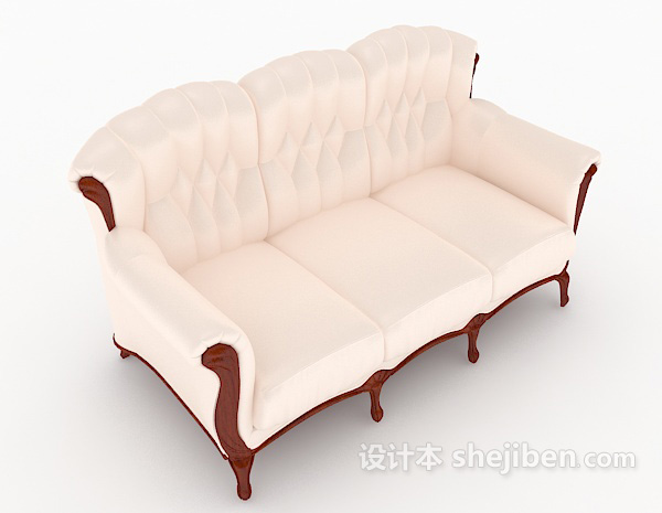 欧式乳色多人沙发3d模型下载