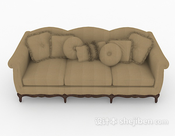 欧式风格欧式棕色三人沙发3d模型下载
